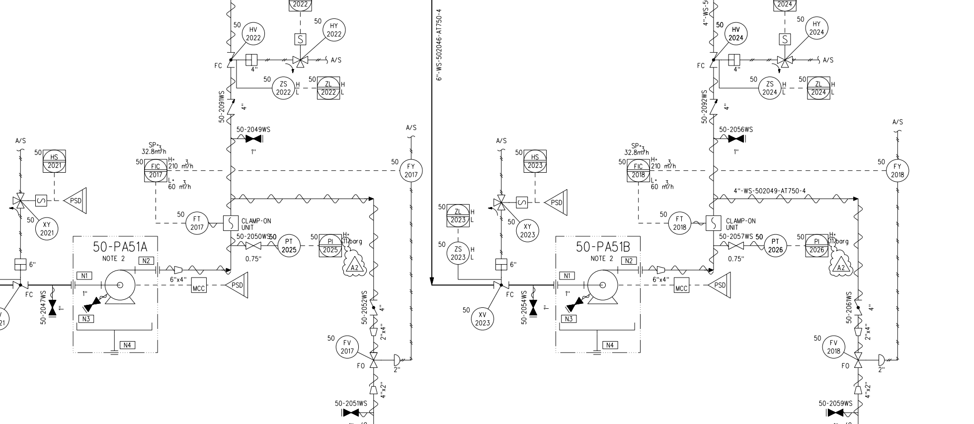 Original P&ID diagram — C025-W-HO50-P-F-003-01